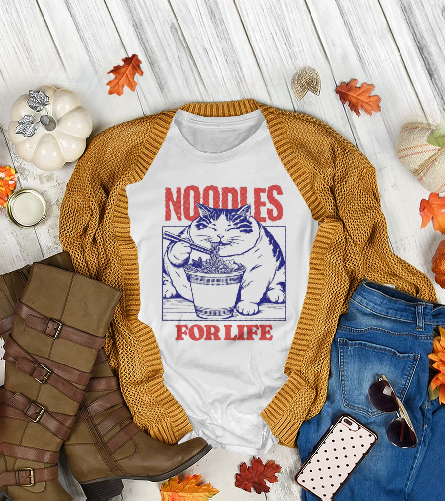 Noodles For Life Cat Eating Ramen T-Shirt
