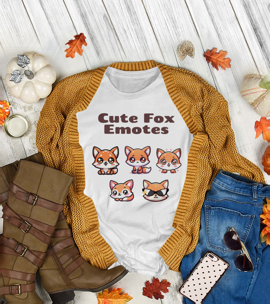 Cute Fox Emotes Collection Playful Expressions T-Shirt