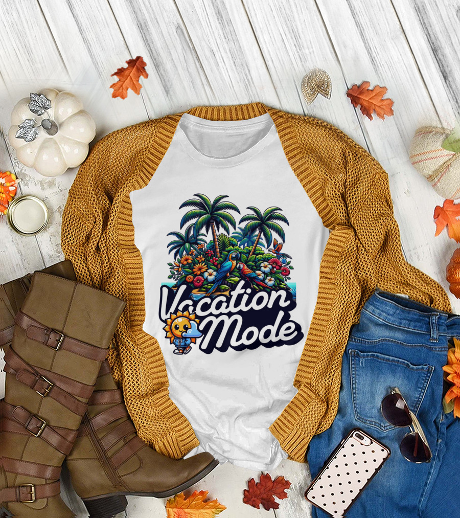 Vacation Mode Tropical Paradise Parrots and Palms T-Shirt