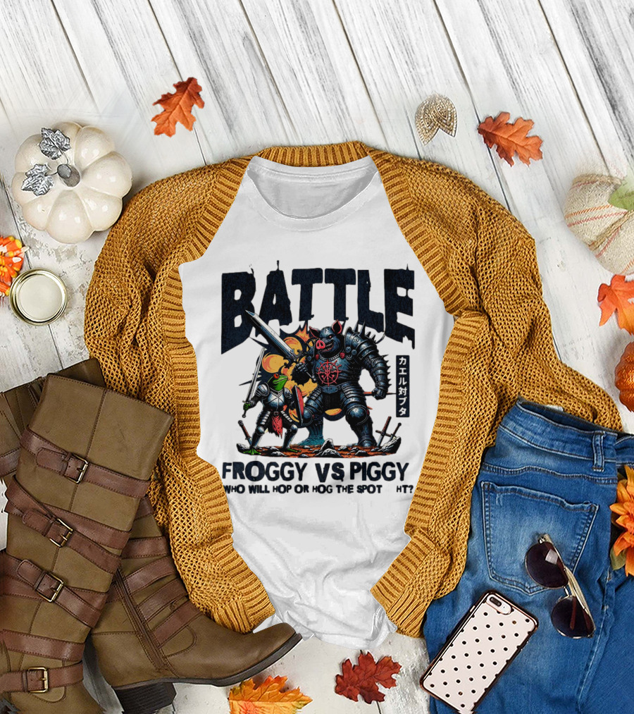 Battle Froggy Vs Piggy Knight Who Will Hop or Hog the Spot T-Shirt