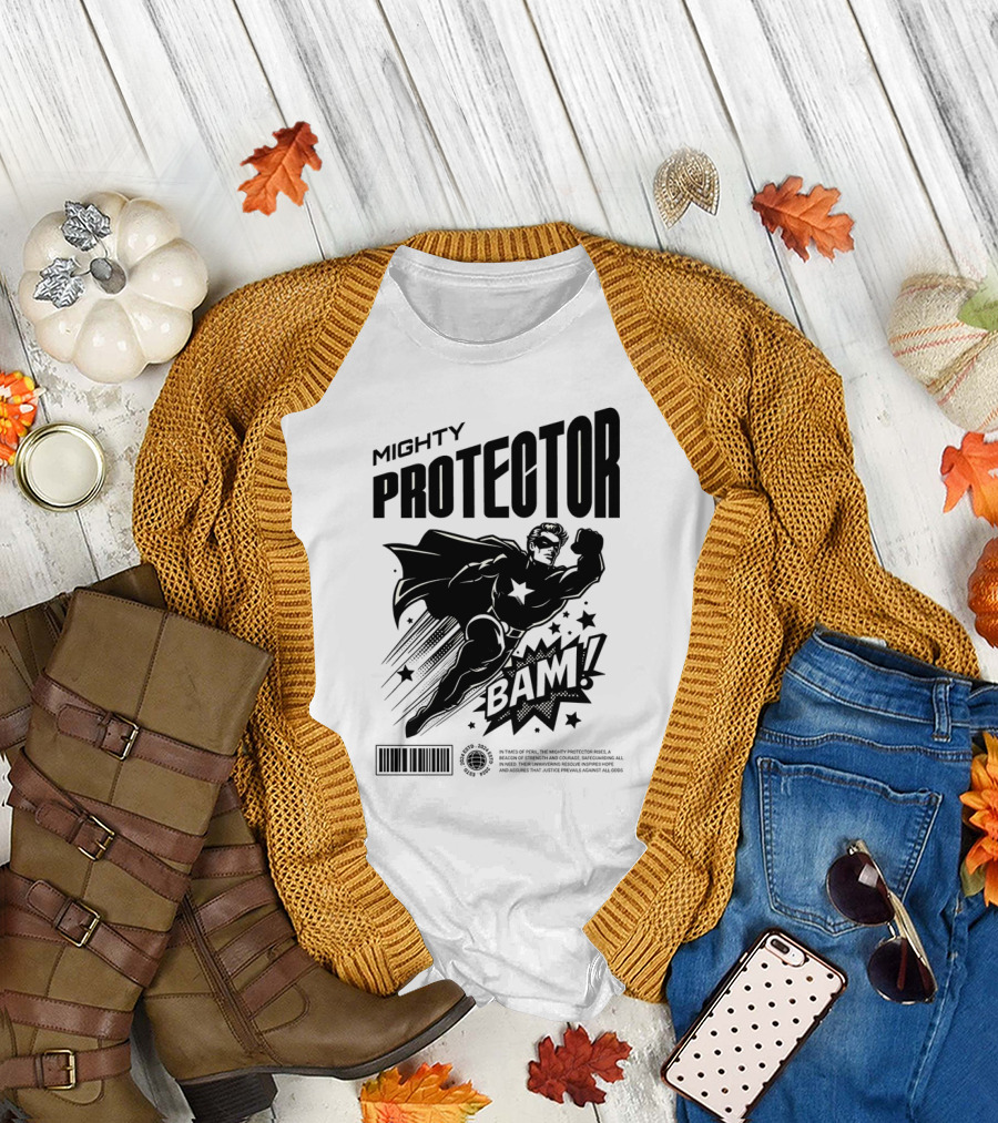 Mighty Protector BAAM Retro Comic Style Superhero T-Shirt
