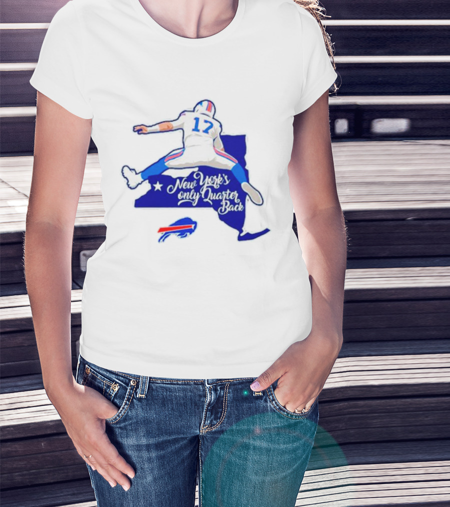 Buffalo Bills 17 New York's Only Quarterback With Iconic Jump And Team Colors T-Shirt