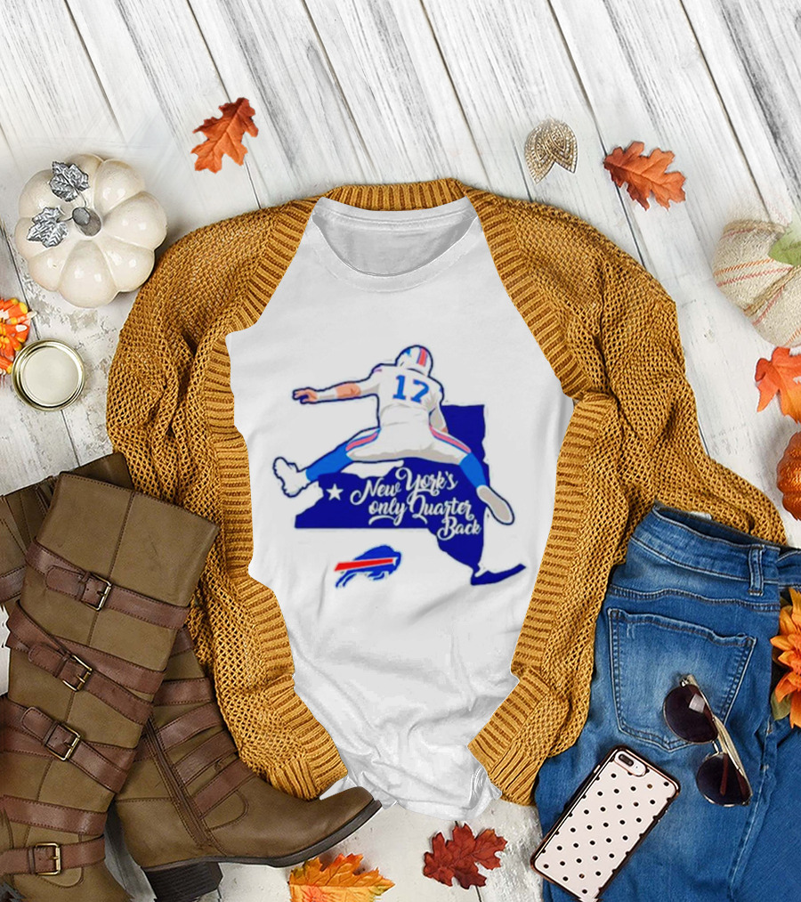Buffalo Bills 17 New York's Only Quarterback With Iconic Jump And Team Colors T-Shirt