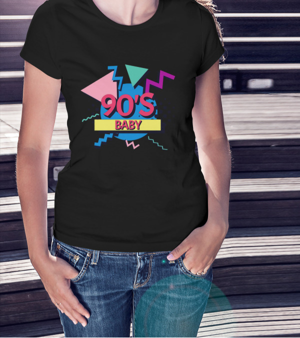 90's Baby Retro Geometric Shapes Colorful Triangles Zigzag T-Shirt