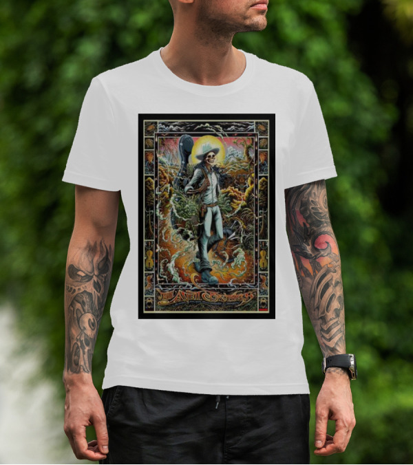The Avett Brothers Skeleton Cowboy With Guitar And Sunburst Background Stanford T-Shirt