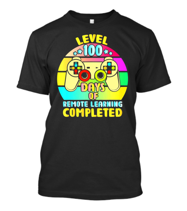 Level 100 Remote Learning Completed Vintage Gaming Controller Retro Rainbow T-Shirt