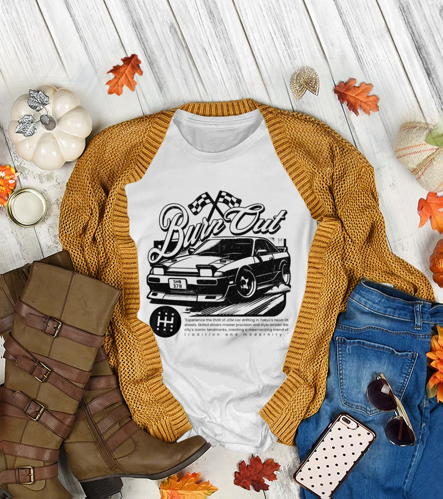 Burn Out JDM Car Drifting Tokyo Streets Tradition and Modernity T-Shirt