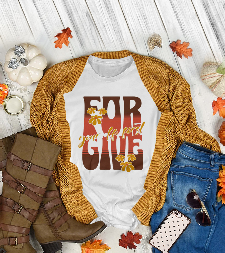 Forgive Yourself First Retro Floral Typography T-Shirt