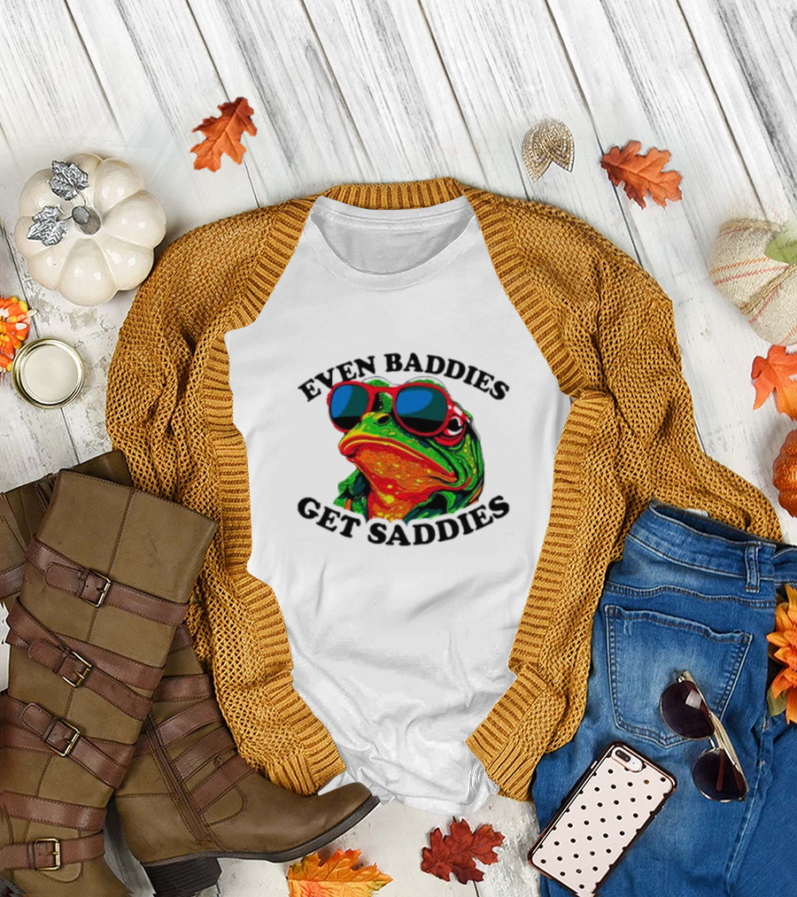Even Baddies Get Saddies Frog Sunglasses Bright Colors T-Shirt