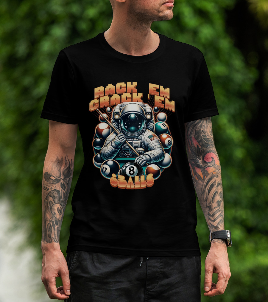 Rack 'Em Crack 'Em 8 Balls Astronaut T-Shirt