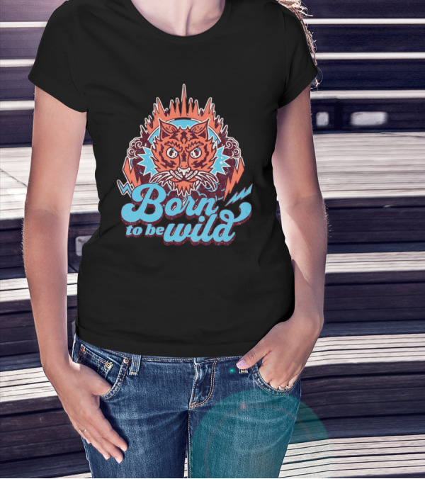 Born To Be Wild Tiger Vintage Style Retro Lightning Burst T-Shirt