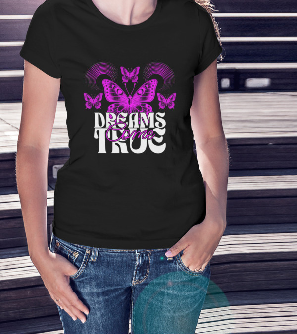 Dreams Come True Butterfly Pink Retro Psychedelic T-Shirt