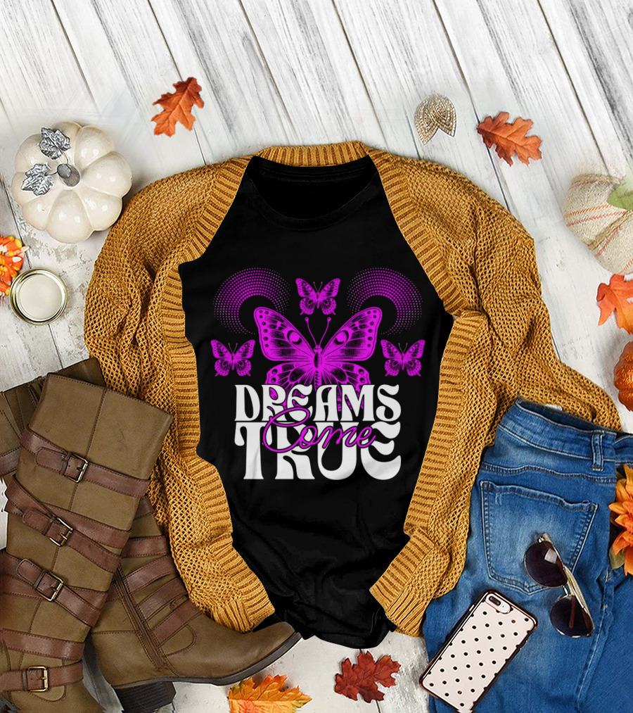 Dreams Come True Butterfly Pink Retro Psychedelic T-Shirt