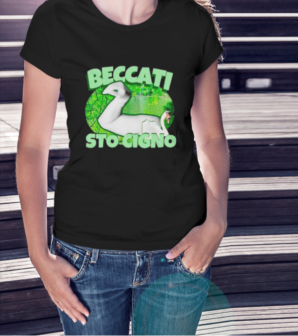 Beccati Sto Cigno Goose Meme - Italian Humor With Green Lake Background T-Shirt