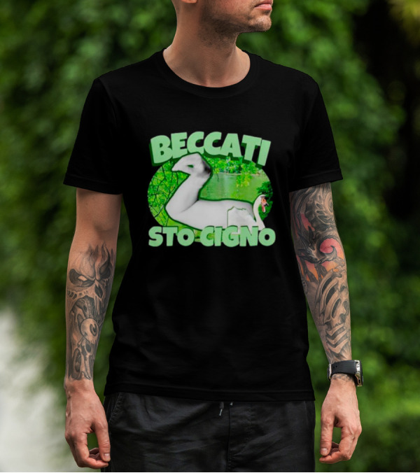 Beccati Sto Cigno Goose Meme - Italian Humor With Green Lake Background T-Shirt