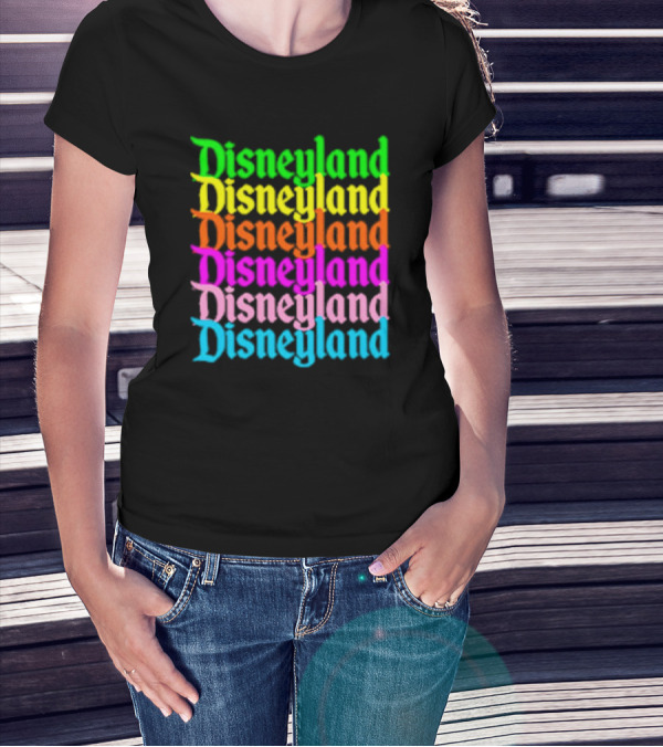 Disneyland Rainbow Multicolor Text Stacked T-Shirt