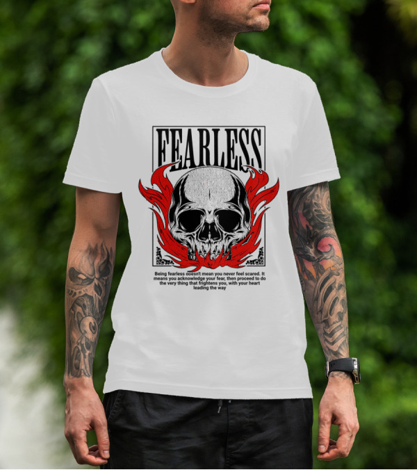 FEARLESS Skull With Red Flames Street Wear T-Shirt