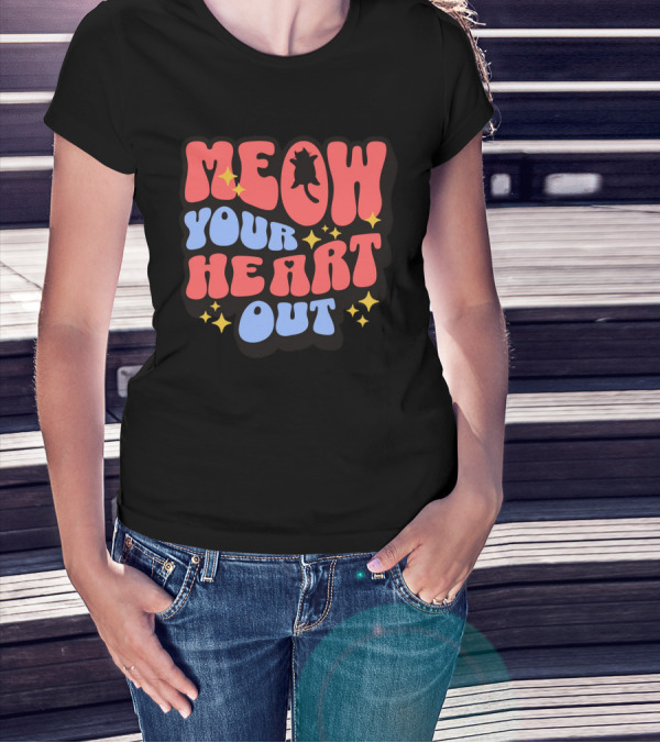 MEOW YOUR HEART OUT Retro Cat Stars T-Shirt