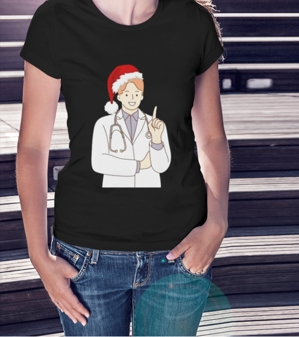 Santa Hat Wearing Physician Doctor Merry Christmas T-Shirt