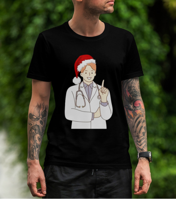 Santa Hat Wearing Physician Doctor Merry Christmas T-Shirt