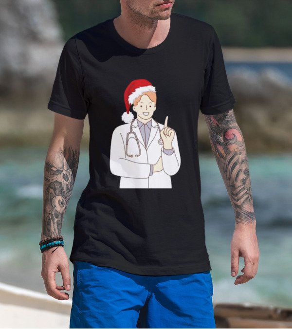 Santa Hat Wearing Physician Doctor Merry Christmas T-Shirt