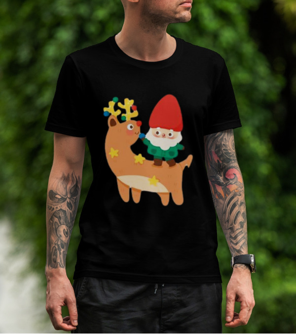 Cute Christmas Reindeer With Santa Riding T-Shirt