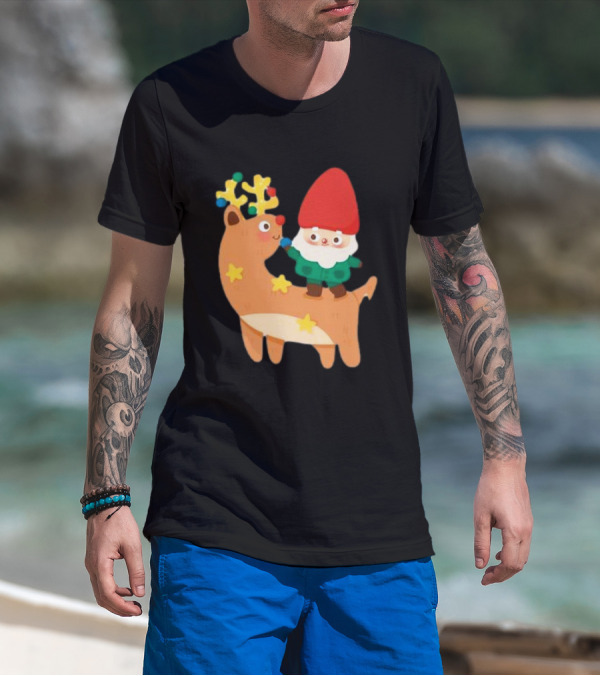 Cute Christmas Reindeer With Santa Riding T-Shirt
