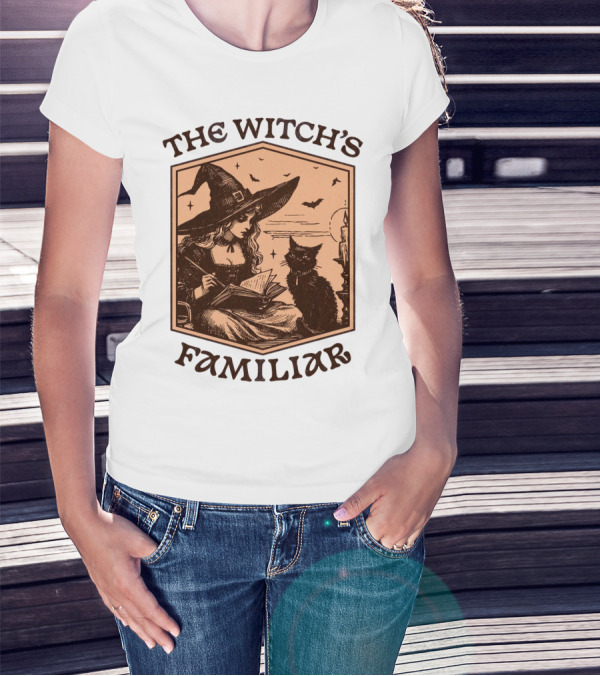The Witch's Familiar Halloween Vintage Witch And Cat T-Shirt