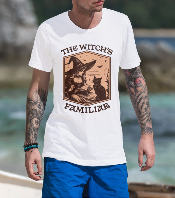 The Witch's Familiar Halloween Vintage Witch And Cat T-Shirt