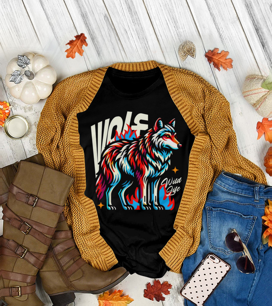 WOLF Wild Life Vivid Colorful Wolf T-Shirt