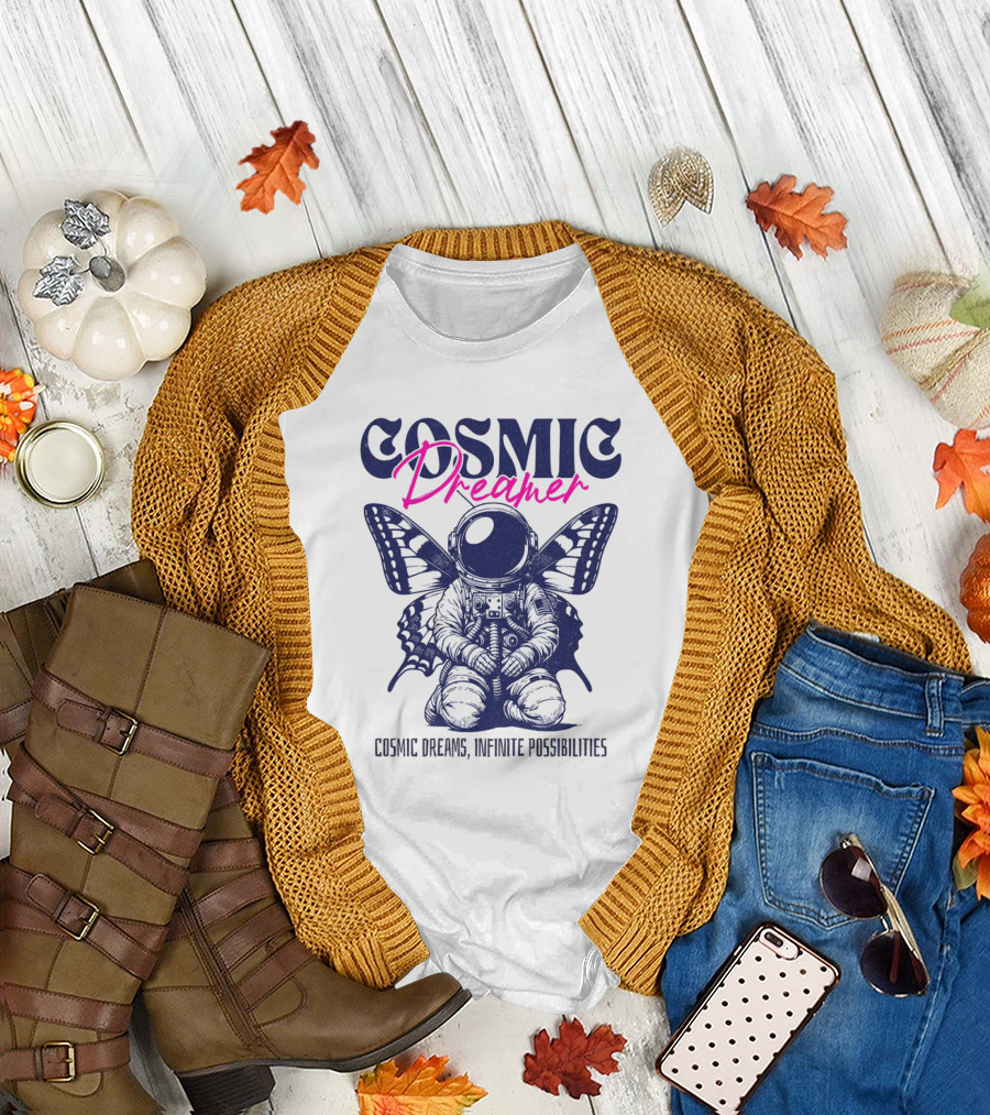 Cosmic Dreamer Infinite Possibilities Astronaut Butterfly Wings T-Shirt