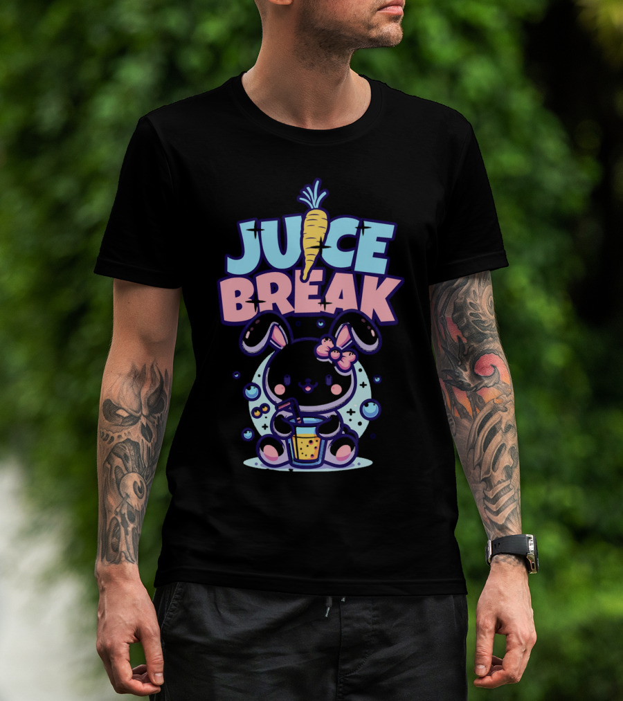 Juice Break Cute Bunny With Carrot And Drink T-Shirt