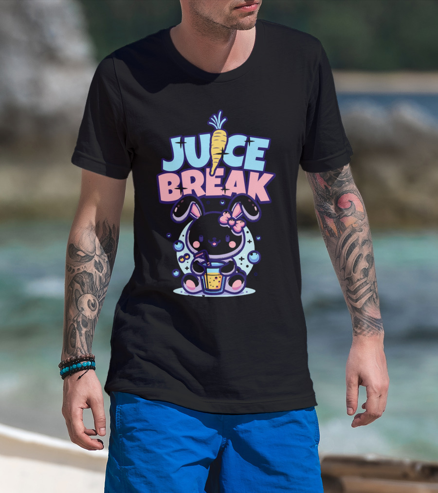 Juice Break Cute Bunny With Carrot And Drink T-Shirt