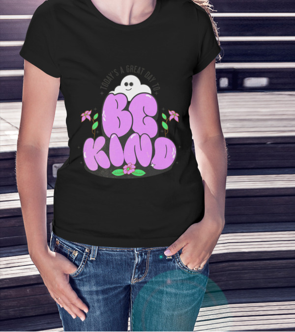 Be Kind Ghost With Flowers And Purple Text T-Shirt