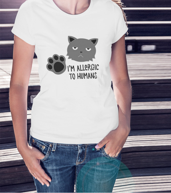 Cat I'm Allergic To Humans Shirt With Grumpy Feline Face And Paw Prints T-Shirt