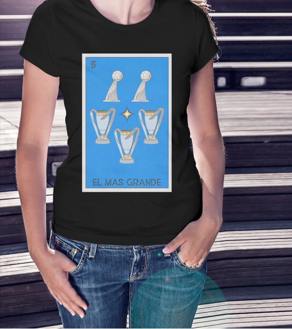 El Mas Grande Five Trophies Star Blue Background T-Shirt