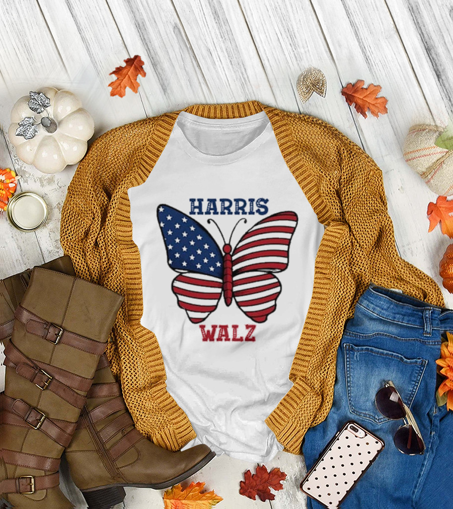 Harris Walz 2024 Patriotic Butterfly USA T-Shirt