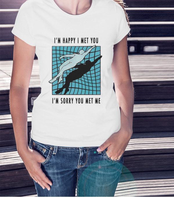 I’m Happy I Met You I’m Sorry You Met Me Swimming Dual Silhouette On Grid Background T-Shirt