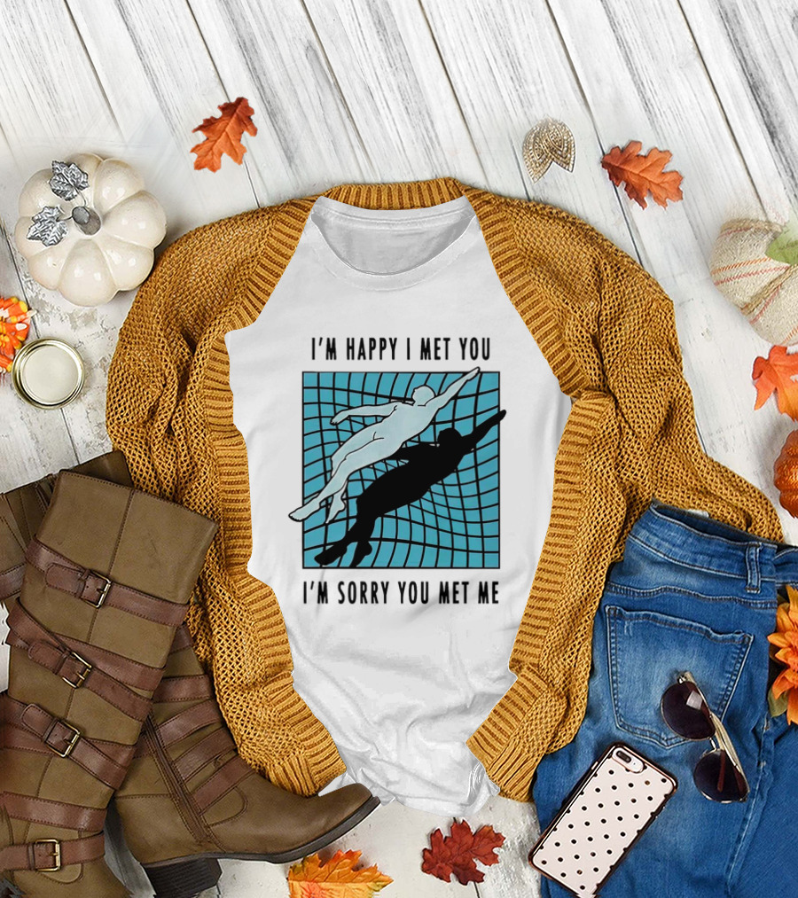 I’m Happy I Met You I’m Sorry You Met Me Swimming Dual Silhouette on Grid Background T-Shirt