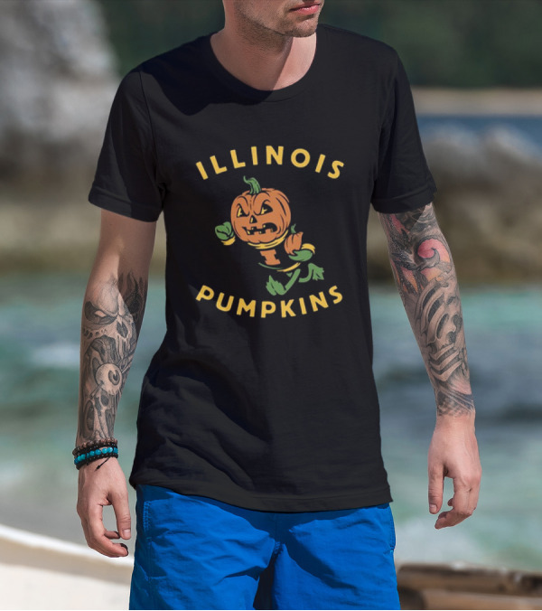 ILLINOIS PUMPKINS MASCOT JACK-O'-LANTERN FOOTBALL SPIRIT T-Shirt