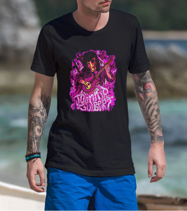 Zombie Johnnie Guilbert Playing Guitar With Pink Crosses And Skull T-Shirt