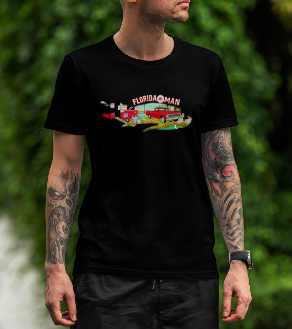 Florida Man Gator Trailer Retro Red Truck Scene T-Shirt