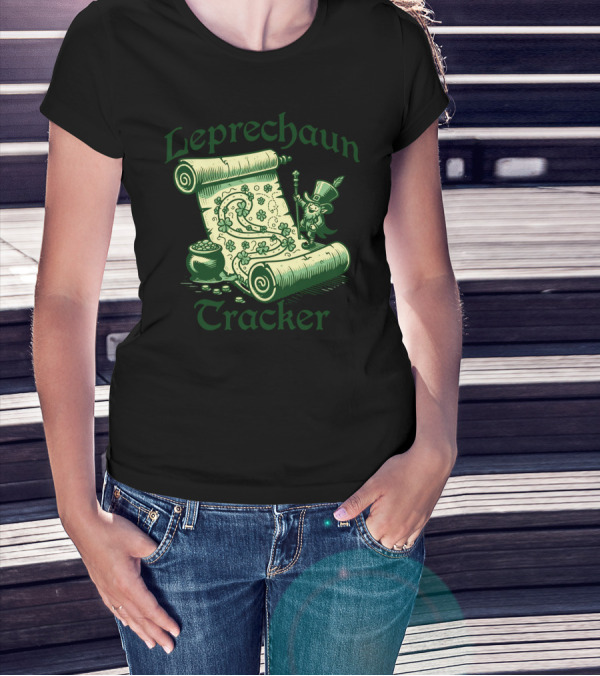 Leprechaun Tracker Map Scroll With Pot Of Gold And Lucky Clover Path T-Shirt