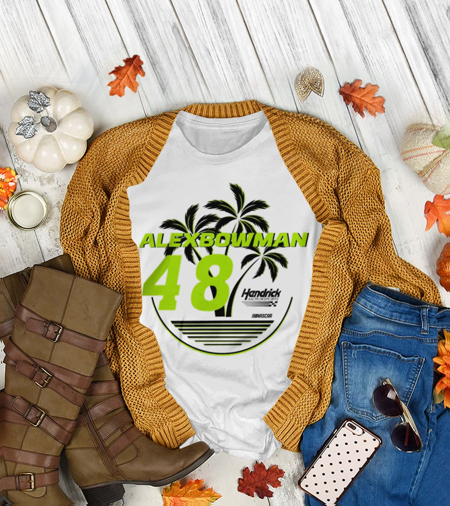 Alex Bowman 48 Hendrick Motorsports NASCAR Palm Trees Beach T-Shirt
