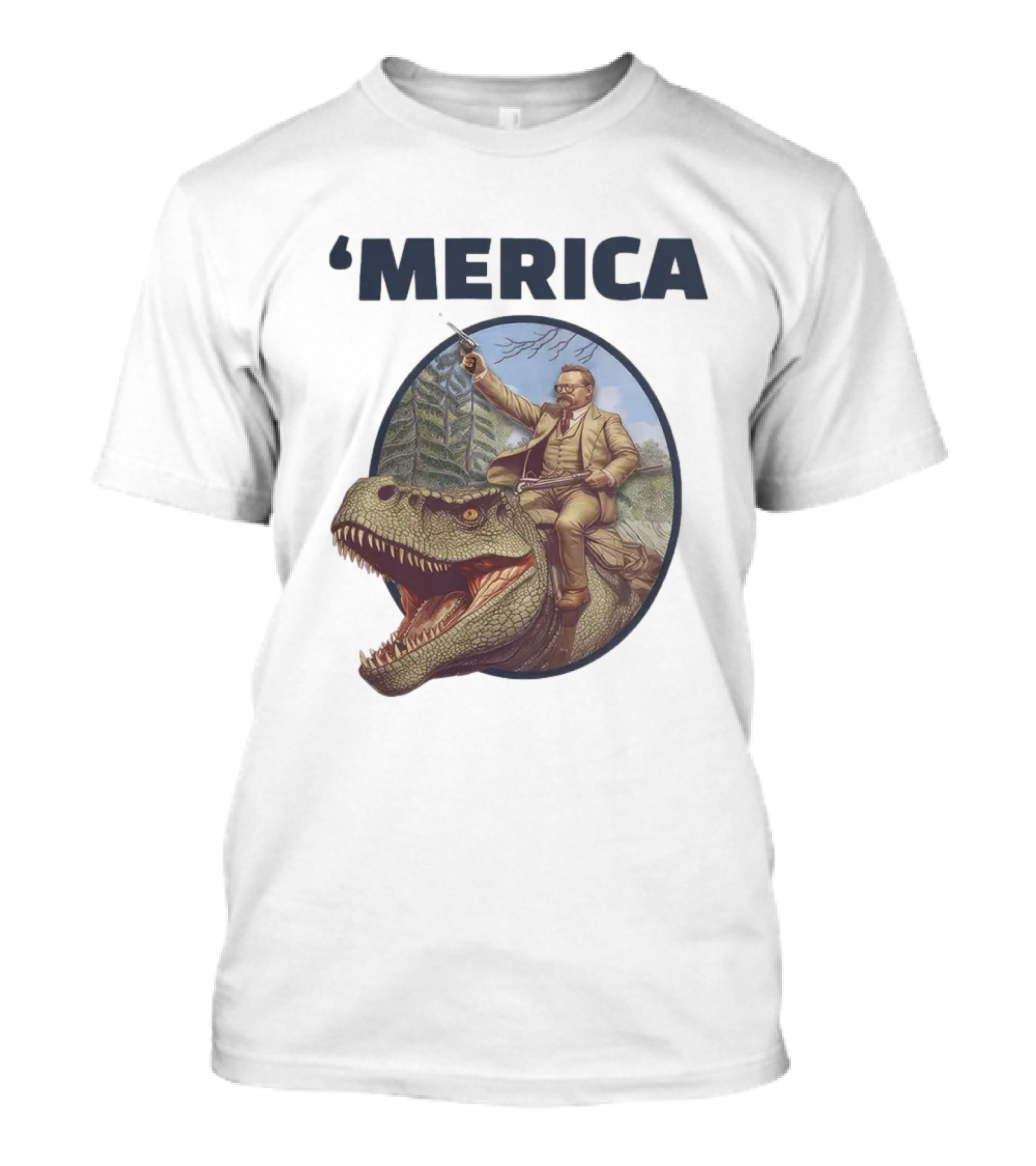 Macrodosing 'Merica Roosevelt Riding Dinosaur With Gun T-Shirt