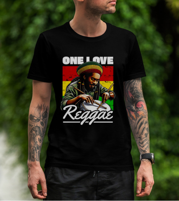 One Love Reggae Drummer With Rasta Colors T-Shirt