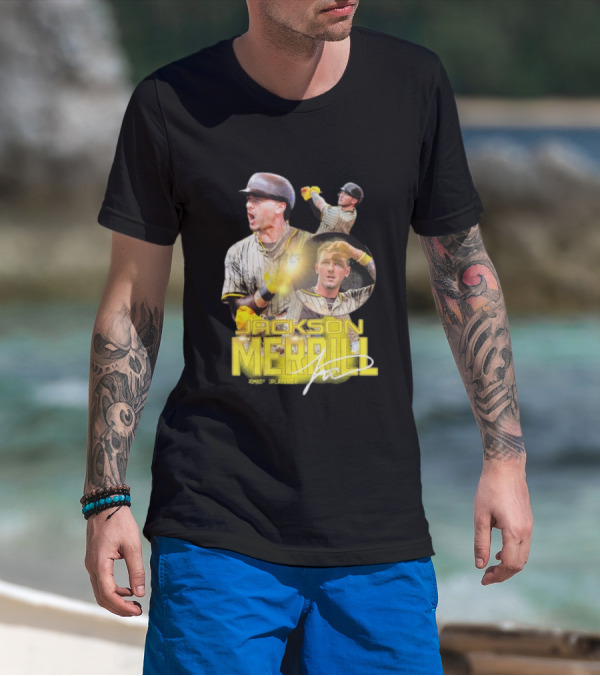 Jackson Merrill San Diego Padres Player Signature Baseball T-Shirt