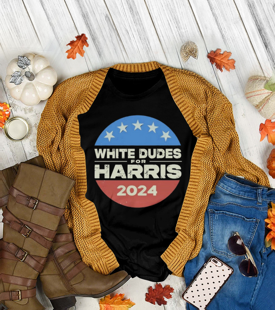 White Dudes For Harris 2024 Stars Circle Emblem T-Shirt