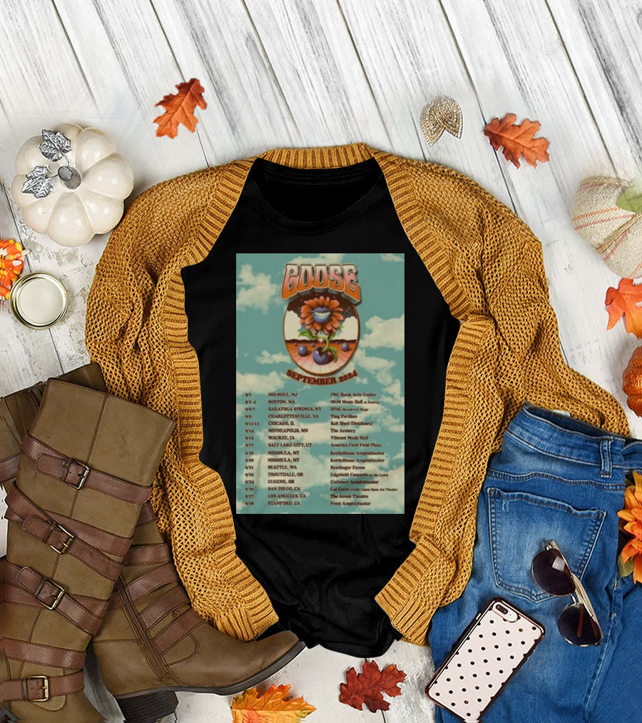 Goose September 2024 PNC Bank Arts Center Tour Boston MA Chicago Dates and Venues T-Shirt