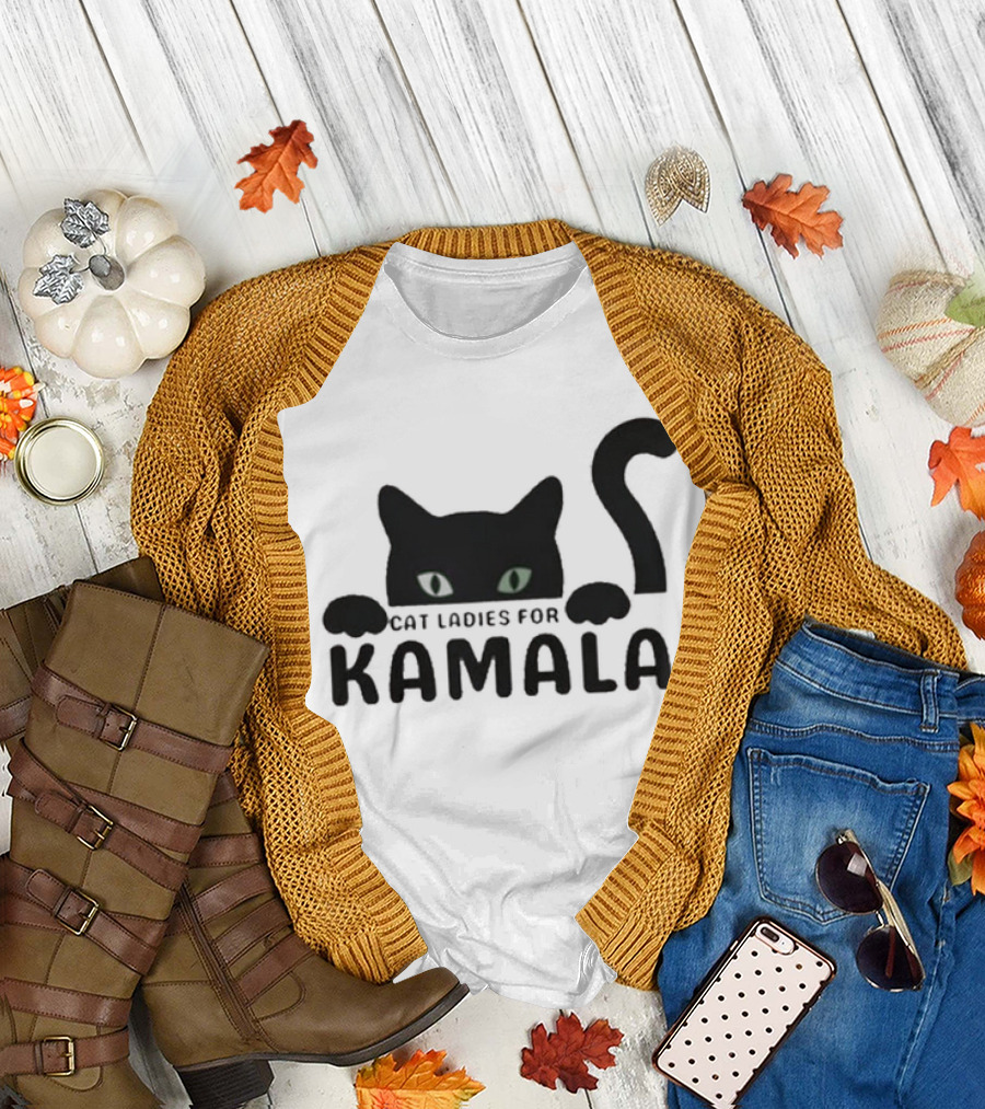 Cat Ladies for Kamala with Black Cat and Glowing Eyes T-Shirt